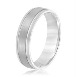 Double Grooved Brush Finish Men’s Wedding Band with Polished Edge