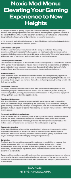 Enhanced Gaming: How Noxic Mod Menu Transforms Visuals and Gameplay