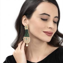 GREEN BEADED TRADITIONAL INDIAN EARRING DESIGNS