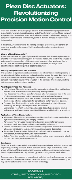 Diverse Applications of Piezo Disc Actuators