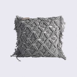 Boho Grey Tassel Woven Throw Pillow