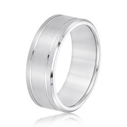 Dual Groove Brush Finish Mens Wedding Band