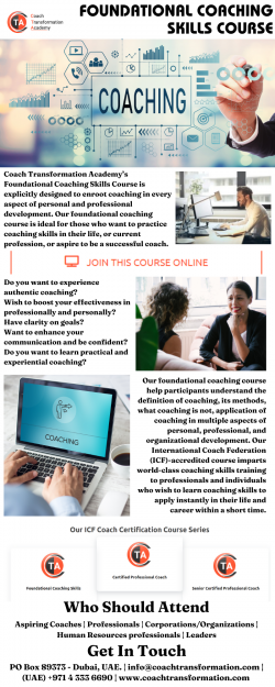 ICF Coaching Certification Training Course by Coach Transformation Academy