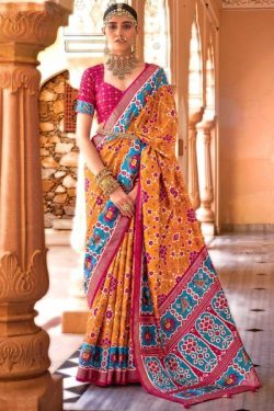 Multicolor Silk Patola Print Saree with Belt