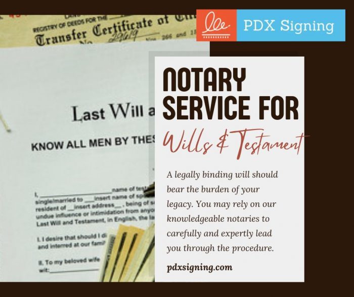 Notary service for wills and testament