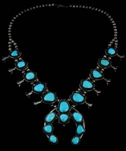 VINTAGE SLEEPING BEAUTY TURQUOISE SQUASH BLOSSOM NECKLACE