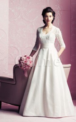 Abito da Sposa V-Scollo con Bottone con Fiocco Coda A Strascico Corto Semplice – Gillne.it