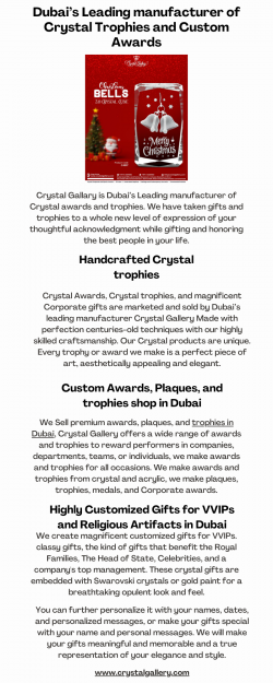 Dubai’s Leading manufacturer of Crystal Trophies and Custom Awards