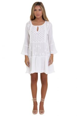 LONG SLEEVE HAND EMBROIDERED WHITE DRESS WD-21113