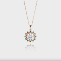 2CT Round Cut Lab Diamond Necklace Emerald Halo Accented Pendant Gift For Women