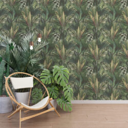 Green Watercolour Hand Drawn Tropical Leaves Wallpaper