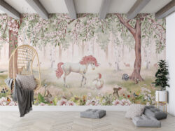 Unicorn Forest Green Wallpaper Mural