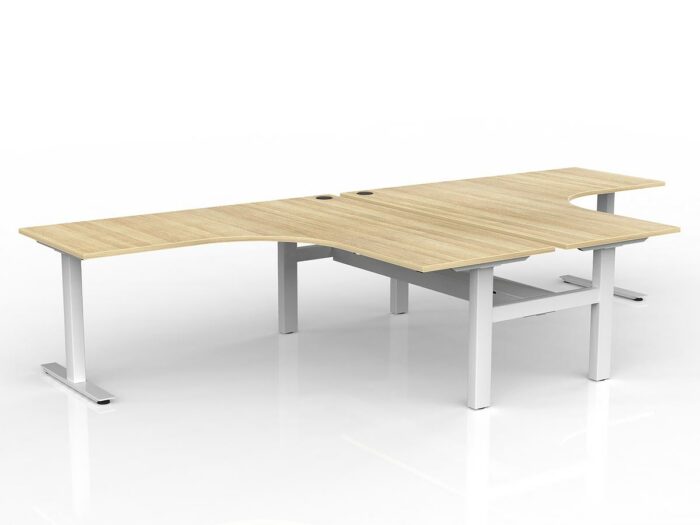 OL Agile 90° Shared Workstation – Oak Top With White Base