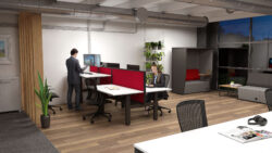 OL Studio Screen with Ducting for Agile Shared Desk – Breath Fabric with Black Frame