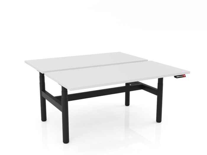 OL Agile Electric Height Adjustable Round Leg Desk in White Top with Black Frame