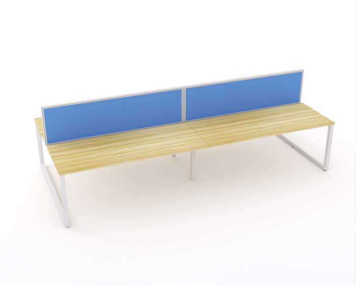 Ol Anvil Desk 4-User Double Sided Workspace with Breathe Screen & White Frame Oak Top