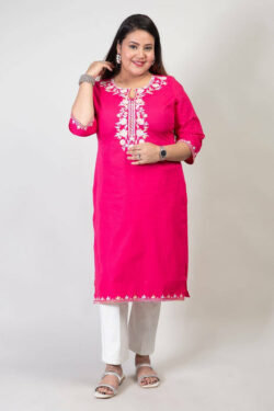 Dark Pink Premium Kashmiri Long Cotton Kurti by Naabudh