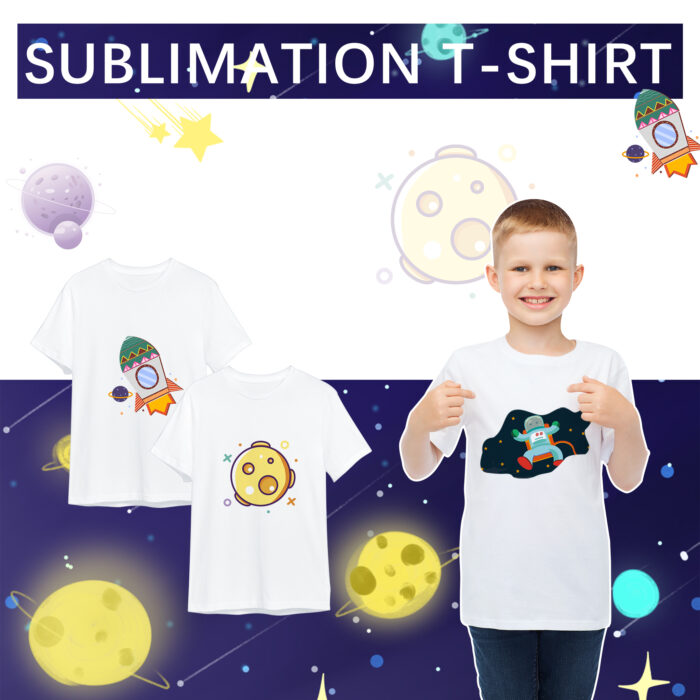 Sublimation Blank T-Shirts Round Collar Short Sleeves kid White Polyester t Shirts