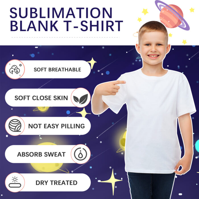 Sublimation Blank T-Shirts Round Collar Short Sleeves kid White Polyester t Shirts
