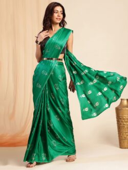 Buy Gilded Essence green satin saree for mehendi celebrations – navyasa