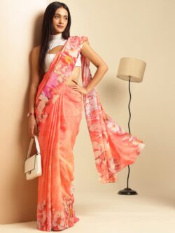 Buy Rouge Blossoms red voile saree for engagement ceremony – navyasa