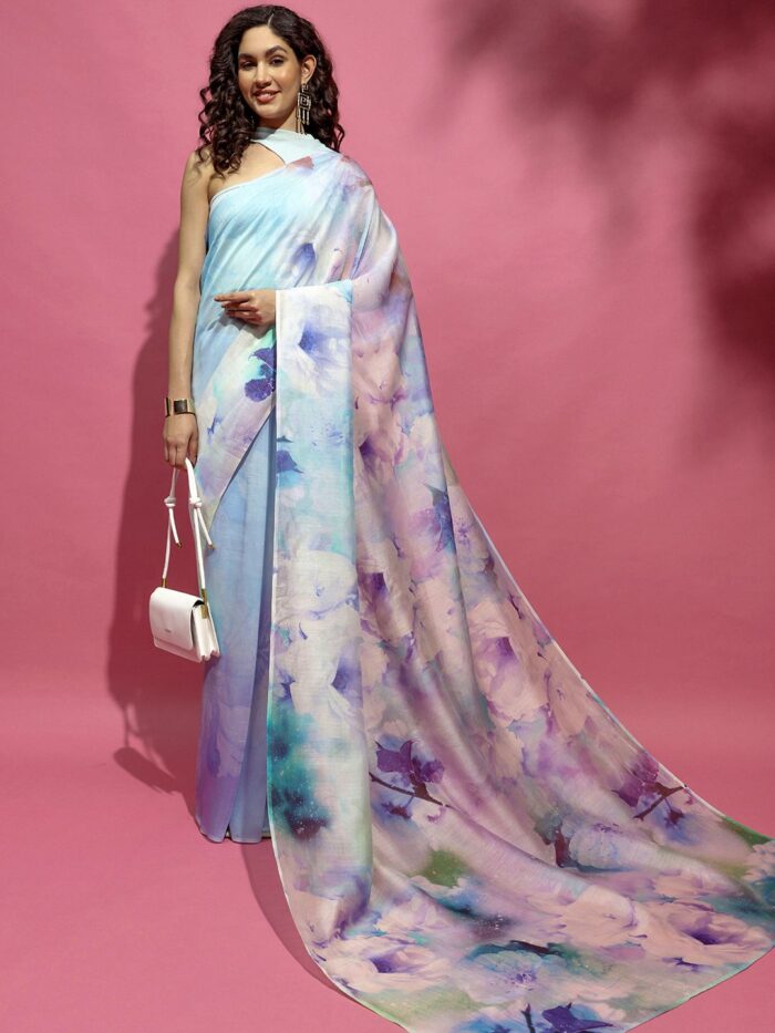 Jasmine Veil Blue Liva Silk Excel Saree – navyāsa