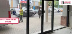 Glass Shop Front Doors Installation | Lancashire Industrial Doors