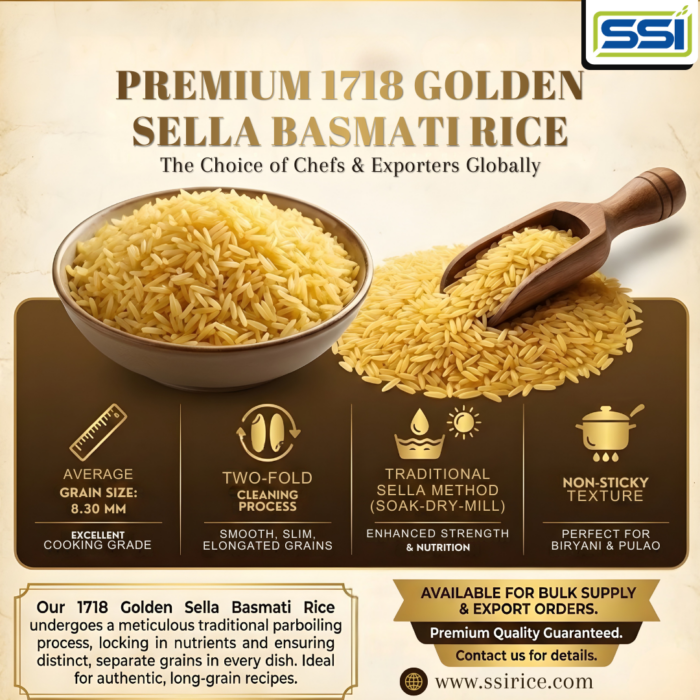 Premium 1718 Golden Sella Basmati Rice – Extra Long Grain, Export Quality