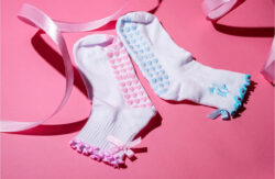 2 Pack Pink & Blue Coquette Grip Socks with Bows Women