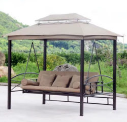 3 Seats Patio Garden Gazebo Swing with Canopy