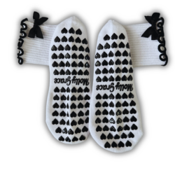 Black & White Bow Grip Socks with Heart Grips | MollyGrace