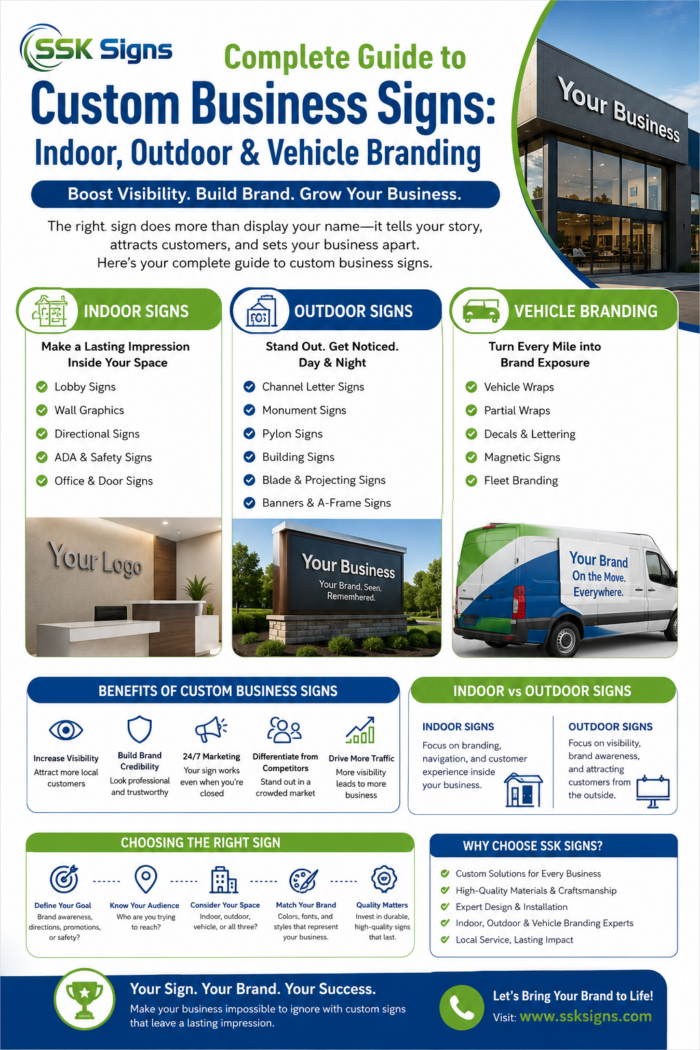 Complete Guide to Custom Business Signs: Indoor, Outdoor & Vehicle Branding