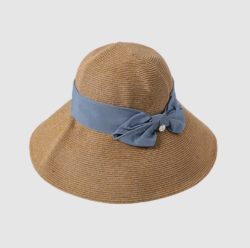 Women’s Y2K Bow Decoration Soft Straw Bucket Beach Hat