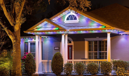 Exterior Architecture Highlighted Using Permanent Lighting On House Setup