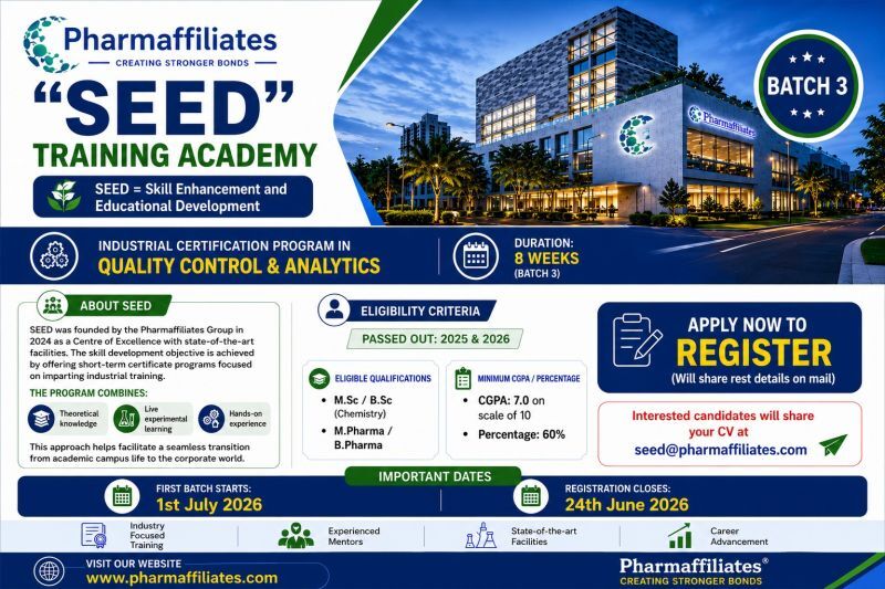 Pharmaffiliates SEED Training Academy Batch 3 – Industrial Certification Program