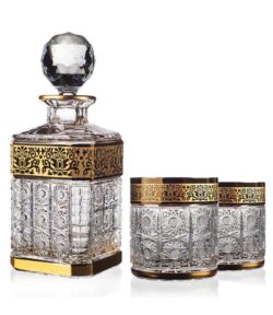 Bohemia Crystal hand cut whiskey set Romantic Horizont (1 bottle + 2 whiskey glasses)