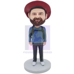 Male Hiker In Casual Clothes Carrying A Mountaineering Bag Custom Figure Bobbleheads