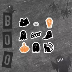 Spooky Trick Or Treat Party Bag Labels Set Beautiful And Refined Glossy Pumpkin Decorating Stick ...