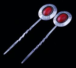 VINTAGE MEDITERRANEAN OXBLOOD CORAL HAIR PINS