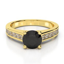 Gold & Platinum Round and Princess Cut Black Diamond with Diamond Engagement Ring