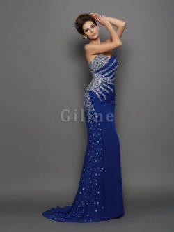 Abito da Ballo Sirena in Chiffon Naturale Senza Maniche Coda A Strascico Corto – Gillne.it