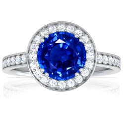 Designer Round Blue Sapphire Halo Ring | GemsNY