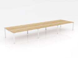 OL Axis Stretch 6 Person Double Sided Desk – Oak Top with White Frame