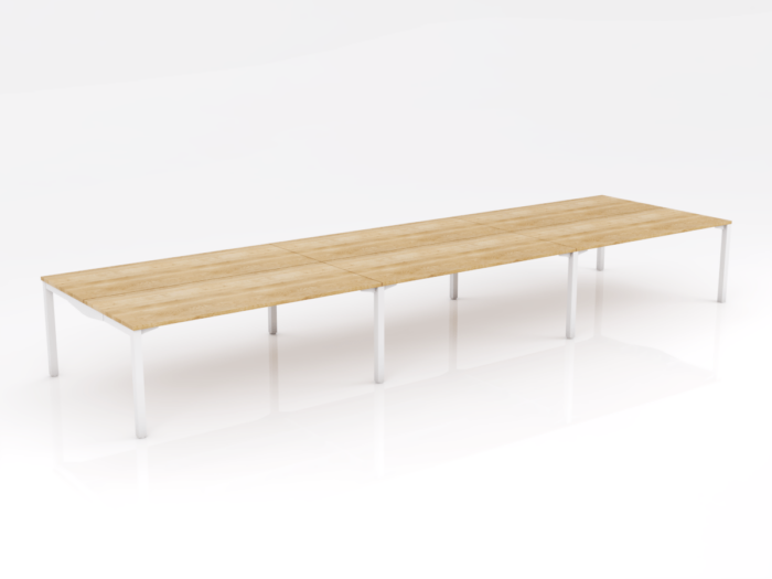 OL Axis Stretch 6 Person Double Sided Desk – Oak Top with White Frame