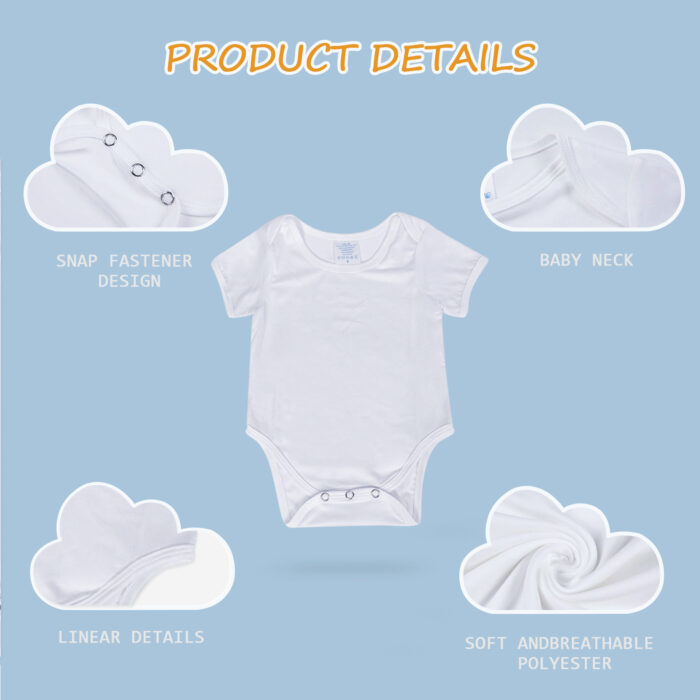 Sublimation Blanks baby undershirts,White Short Sleeve Polyester romper newborn t shirts
