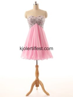 A-Linje Kort Rosa Chiffon Cocktailkjoler