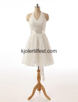 A-Linje Stoppet Hvit Kne-lengde Brudekjoler