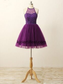 A-Linje Stoppet Lilla Tyll Cocktailkjoler