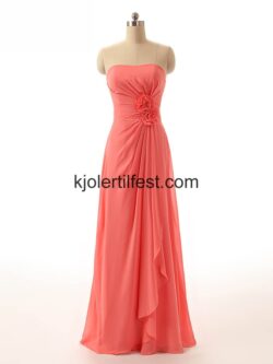 A-Linje Stroppeløs Vannmelon Chiffon Brudepikekjoler