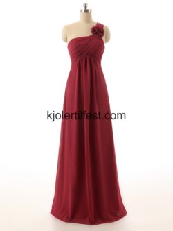 En-Skulder A-Linje Lange Burgund Chiffon Brudepikekjoler